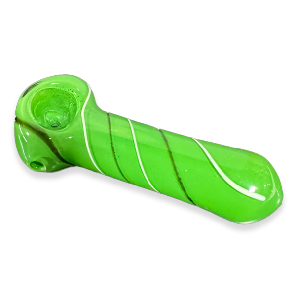 RORA 4.5" Dark Green Ribbon Glass Hand Pipe - Crafted Elegance for Exceptional Smoking