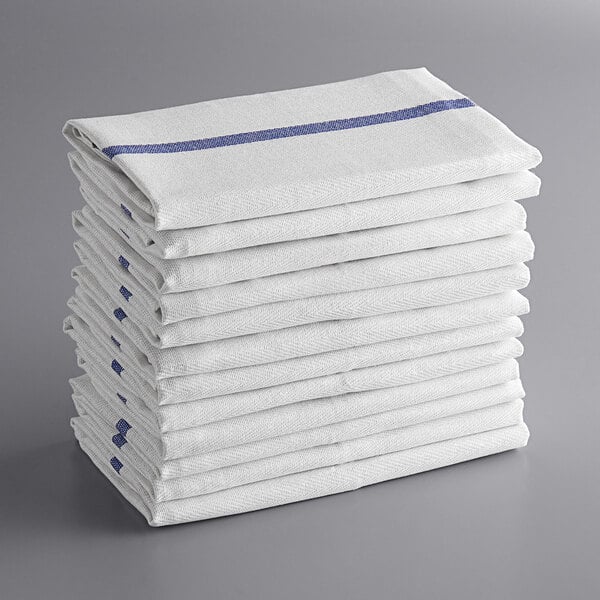 Dish Towels 12 White Cotton Striped 20 x 25 Kitchen Tea Towels