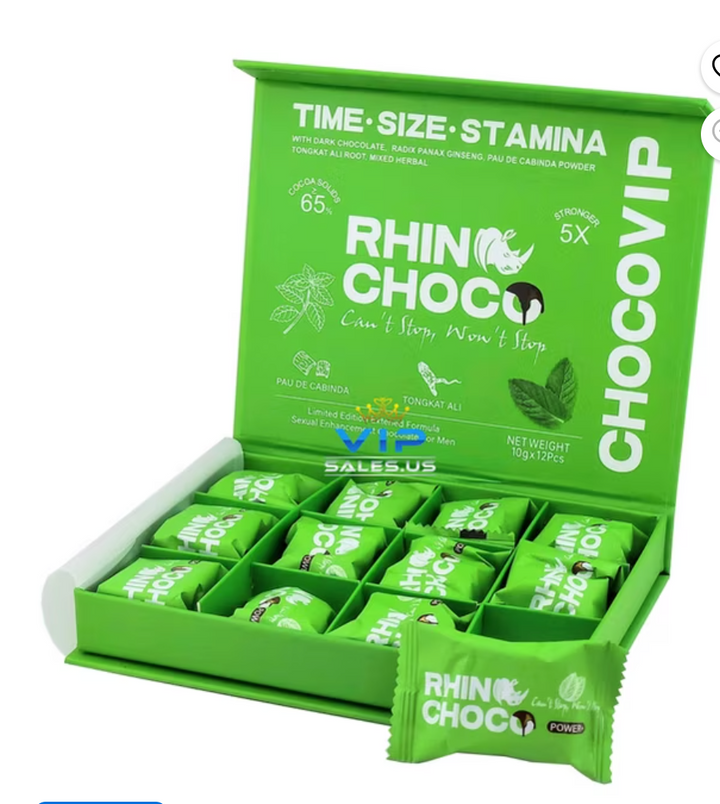 VIP RHINO ChOCO Mint Flavor  | Elevate Your Performance, Satisfy Every Moment.|Pack of 12